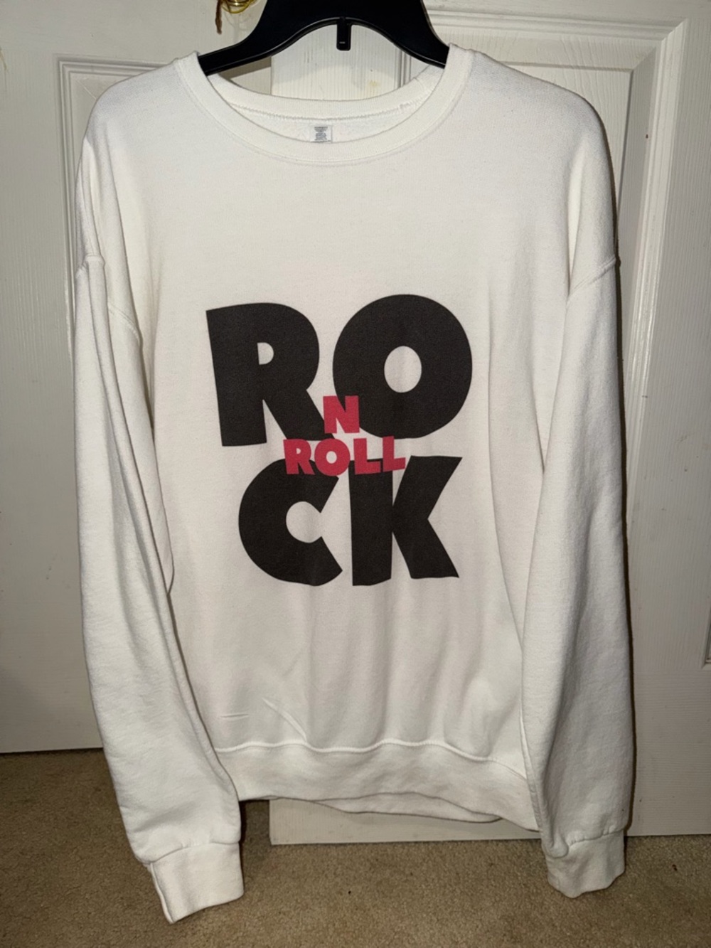 White 'Rock N Roll' Graphic Crewneck Sweatshirt